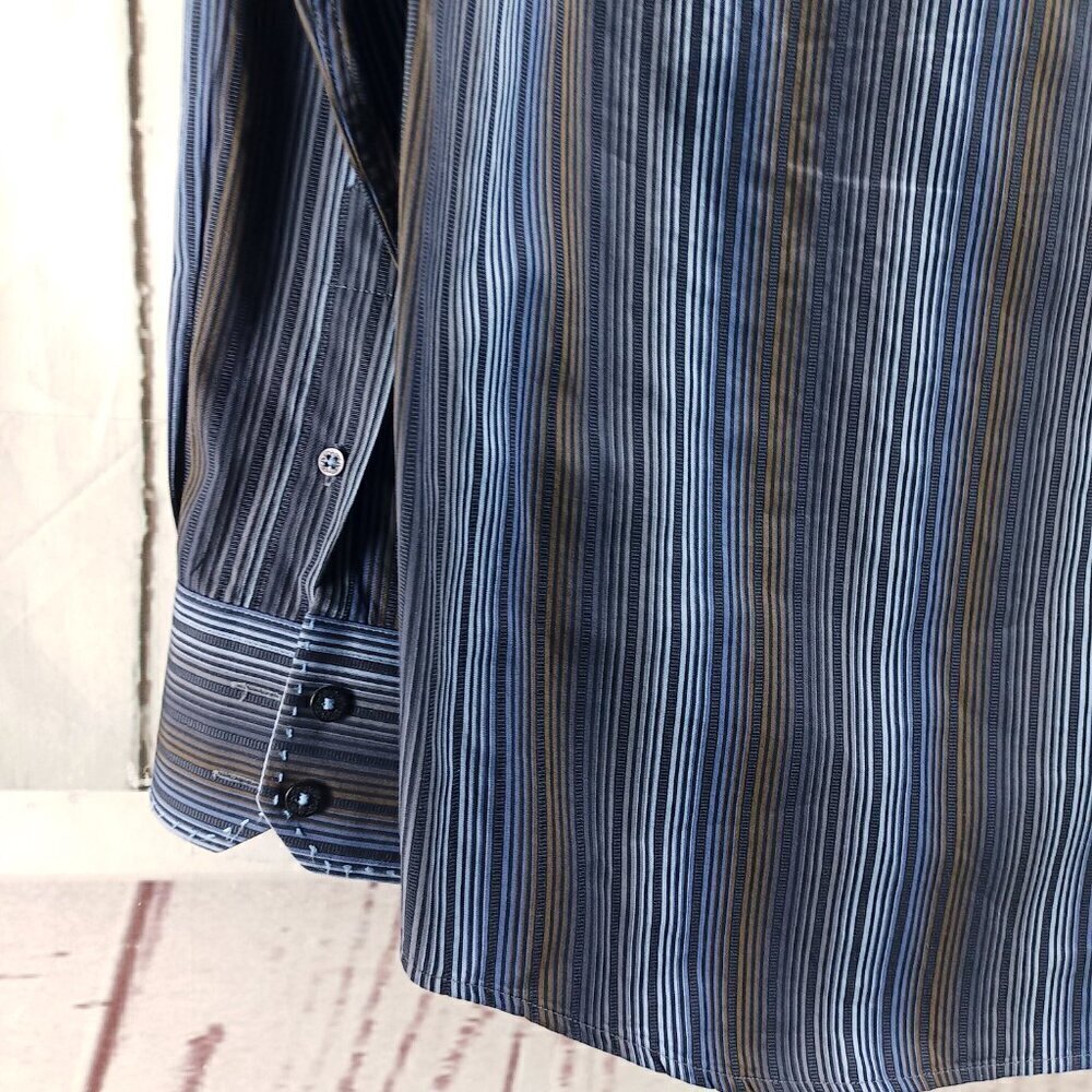 7 Diamonds Multicolor Pinstripe Mens Size M Button Up Cotton Dress Shirt - Picture 8 of 12